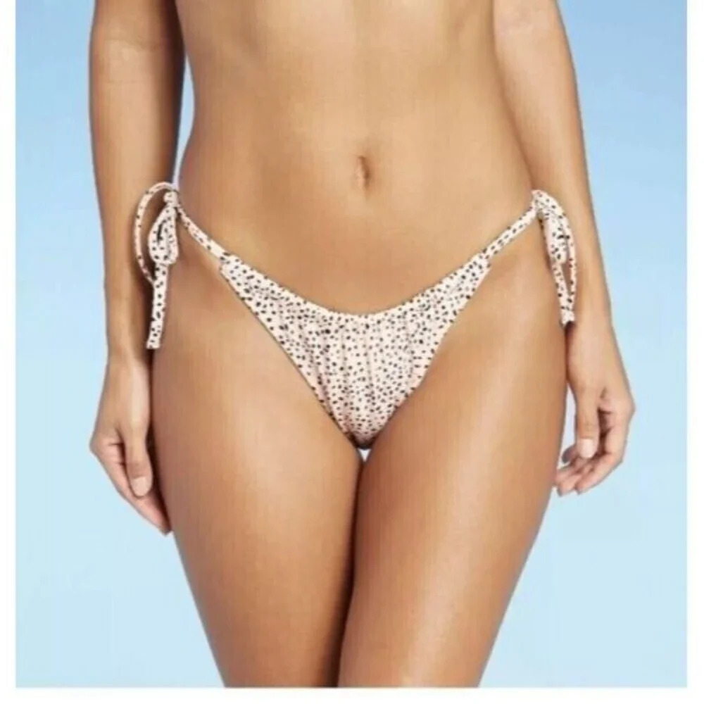 Xhilaration Women's Bikini Bottom Swimwear Tie Side Cheeky Polka Dot Large 8 10